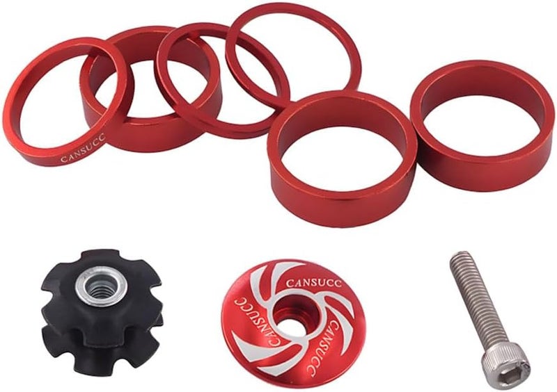 SeonFook 9Pcs Bike Headset Spacer Set, Aluminium Alloy Bicycle Headset Spacer Set Bicycle Front Fork Stem Spacers Kit for MTB BMX Mountain Road Bikes Cycling (1-1/8 inch/28.6mm) - Image 1